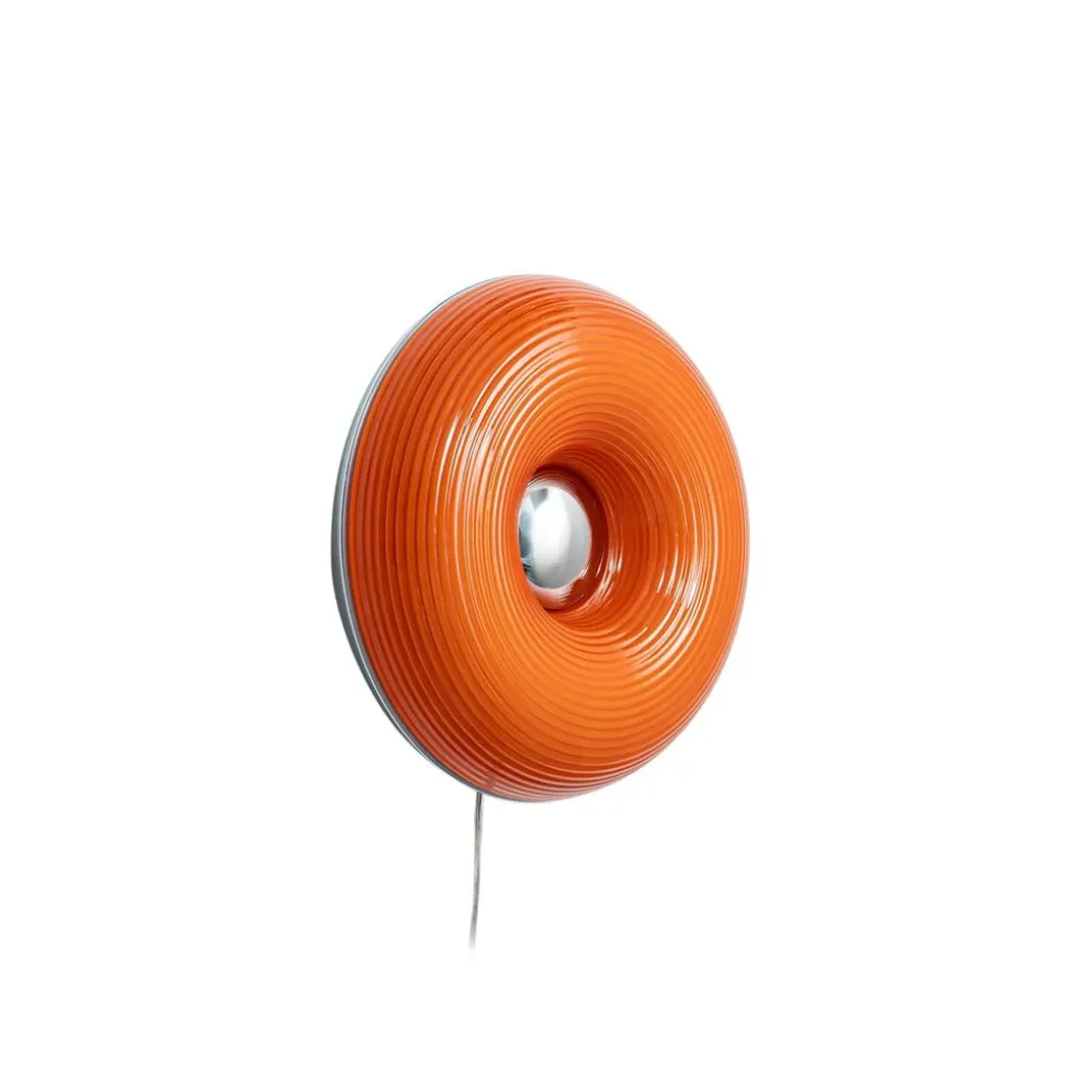 Lindby LED-bord-/væglampe Fjora, orange/krom, Ø30cm, dæmpbar