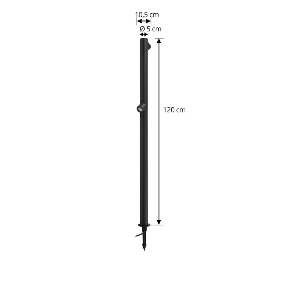 Lindby LED-gadelampe Luzian, højde 120 cm, sort, jordspyd