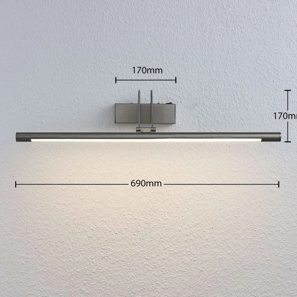 Lindby LED-gallerilampe Mailine, 69 cm, nikkel, afbryder