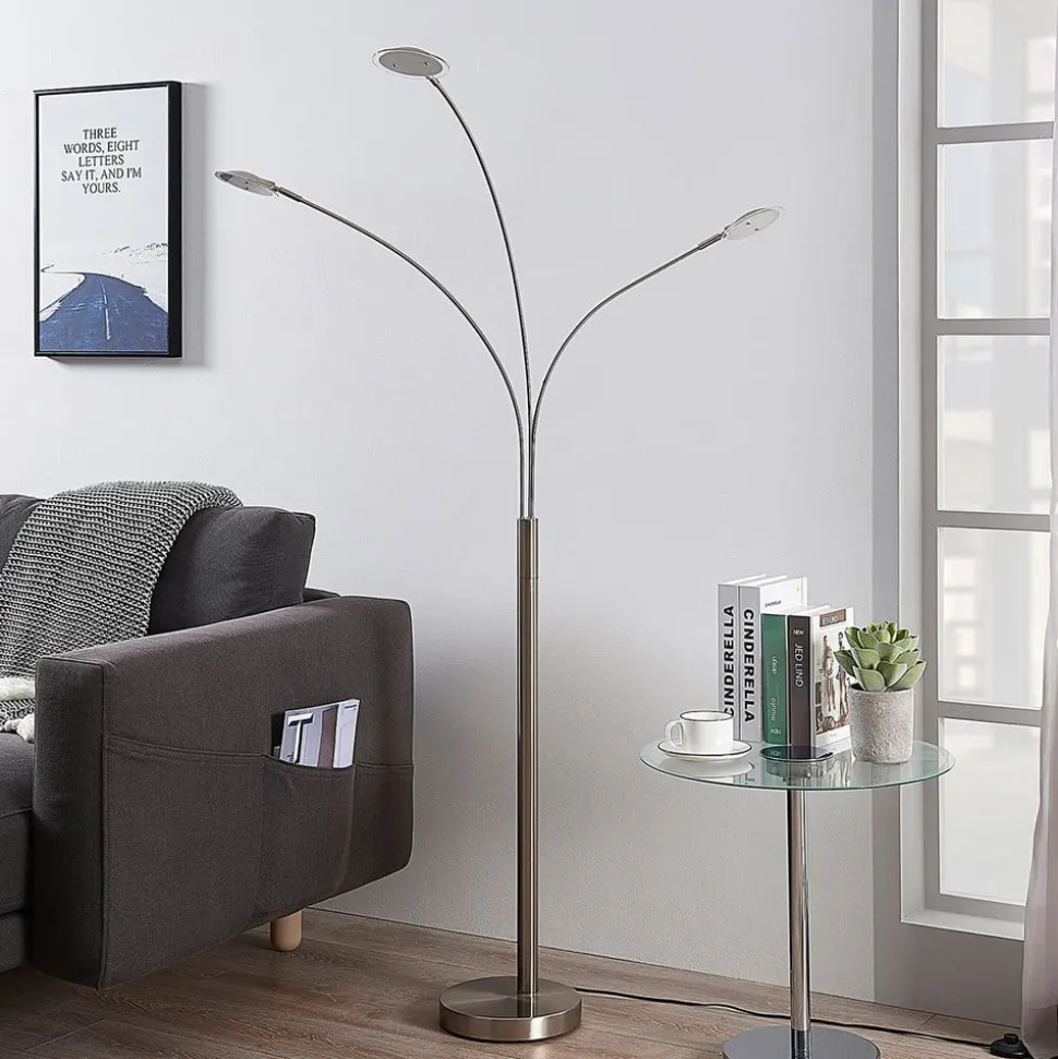 Lindby LED-gulvlampe Anea, 168 cm, 3 lyskilder, nikkelfarvet