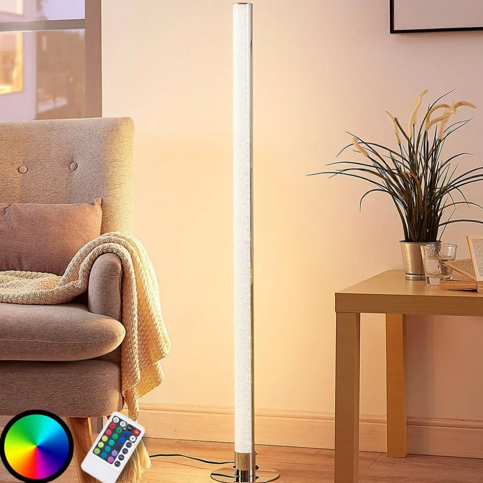 Lindby LED-gulvlampe Hadis, RGB, fjernbetjening, hvid, 120 cm
