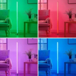 Lindby LED-gulvlampe Hadis, RGB, fjernbetjening, hvid, 120 cm