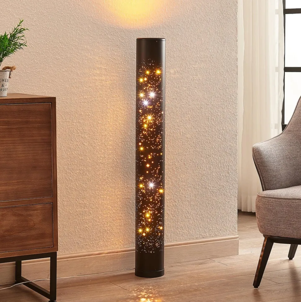 Lindby LED-gulvlampe Lengla, sort/guld, metal, 104 cm