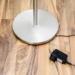 Lindby LED-gulvlampe Malea, nikkel, læselampe, dæmpbar
