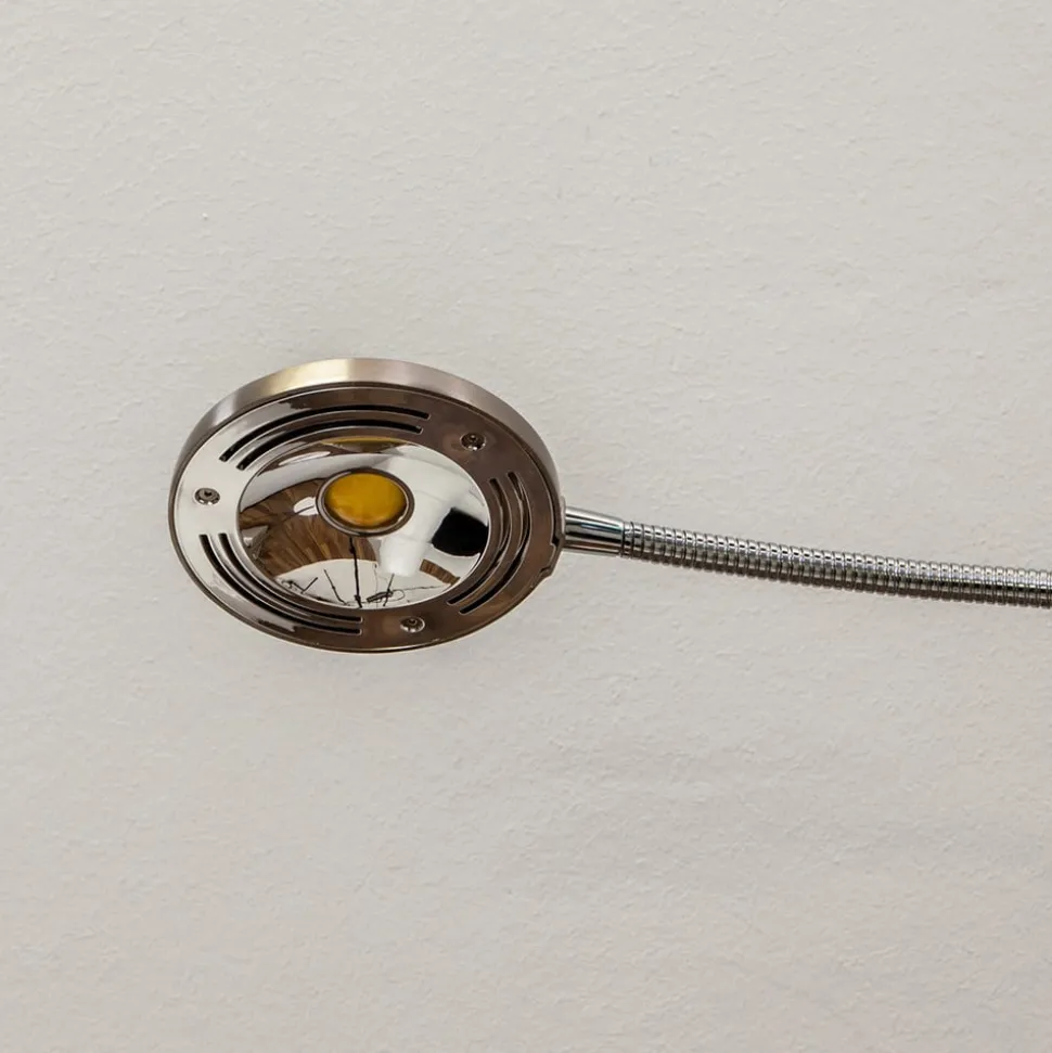 Lindby LED-gulvlampe Malea, nikkel, læselampe, dæmpbar