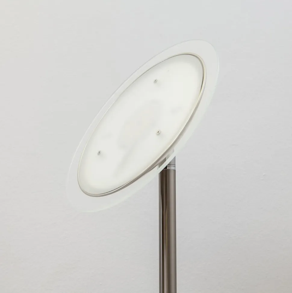 Lindby LED-gulvlampe Malea, nikkel, læselampe, dæmpbar