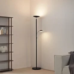 Lindby LED-gulvlampe Malea, sort, læselampe, dæmpbar