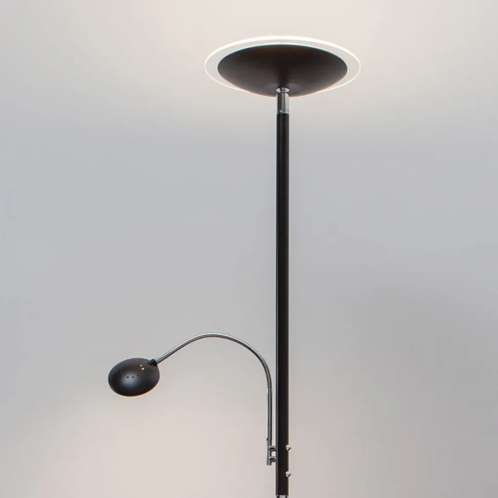 Lindby LED-gulvlampe Malea, sort, læselampe, dæmpbar