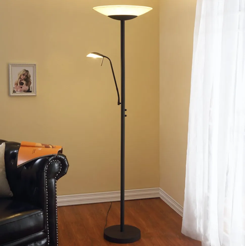 Lindby LED-gulvlampe Ragna, læselampe, sort, dæmpbar