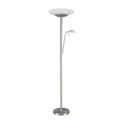 Lindby LED-gulvlampe Ragna, læselampe, nikkel, dæmpbar