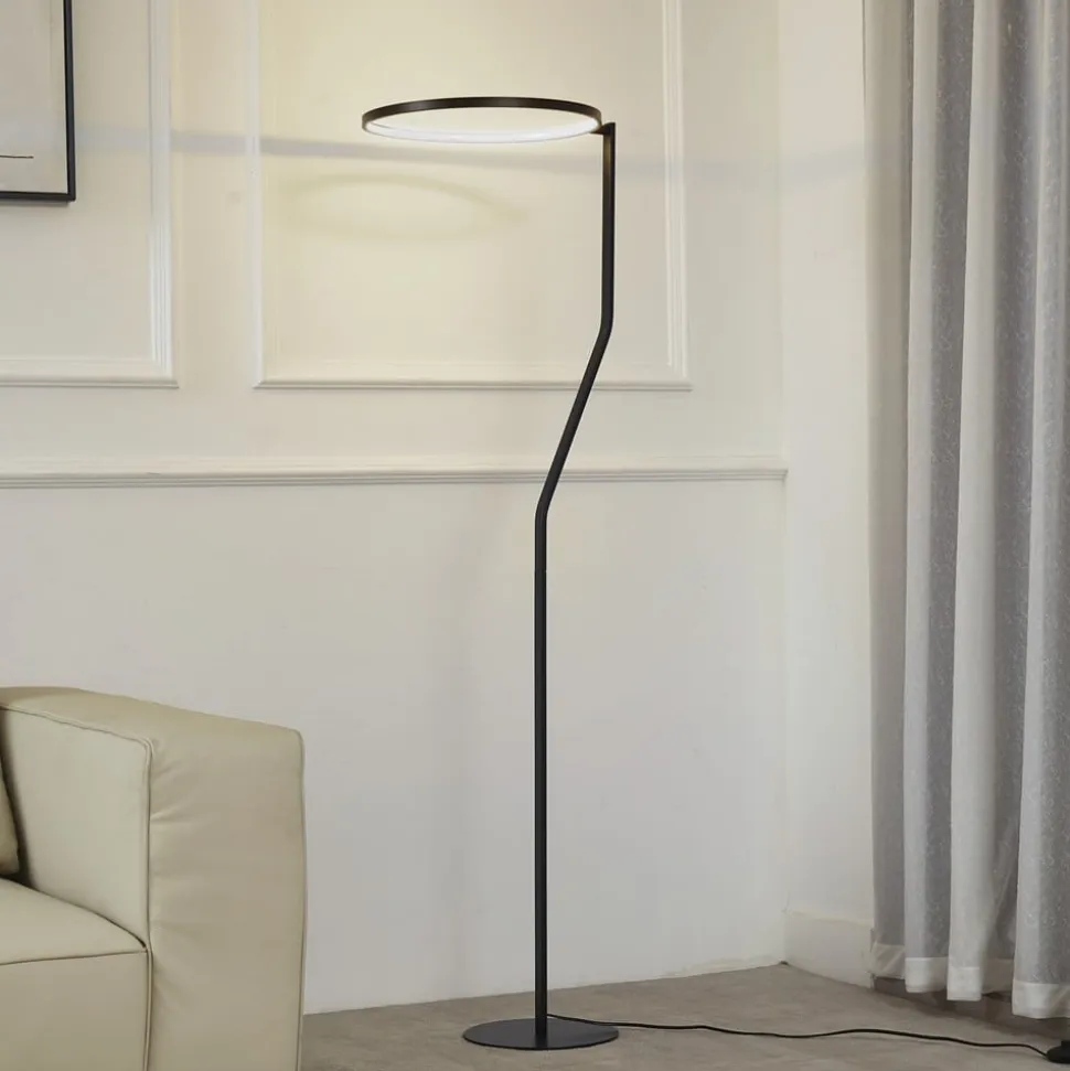 Lindby LED-gulvlampe Rayon, sort, metal, højde 150,3 cm