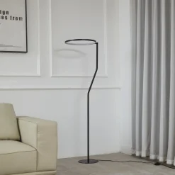 Lindby LED-gulvlampe Rayon, sort, metal, højde 150,3 cm