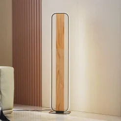 Lindby LED-gulvlampe Romilda, grå, træ, højde 122 cm