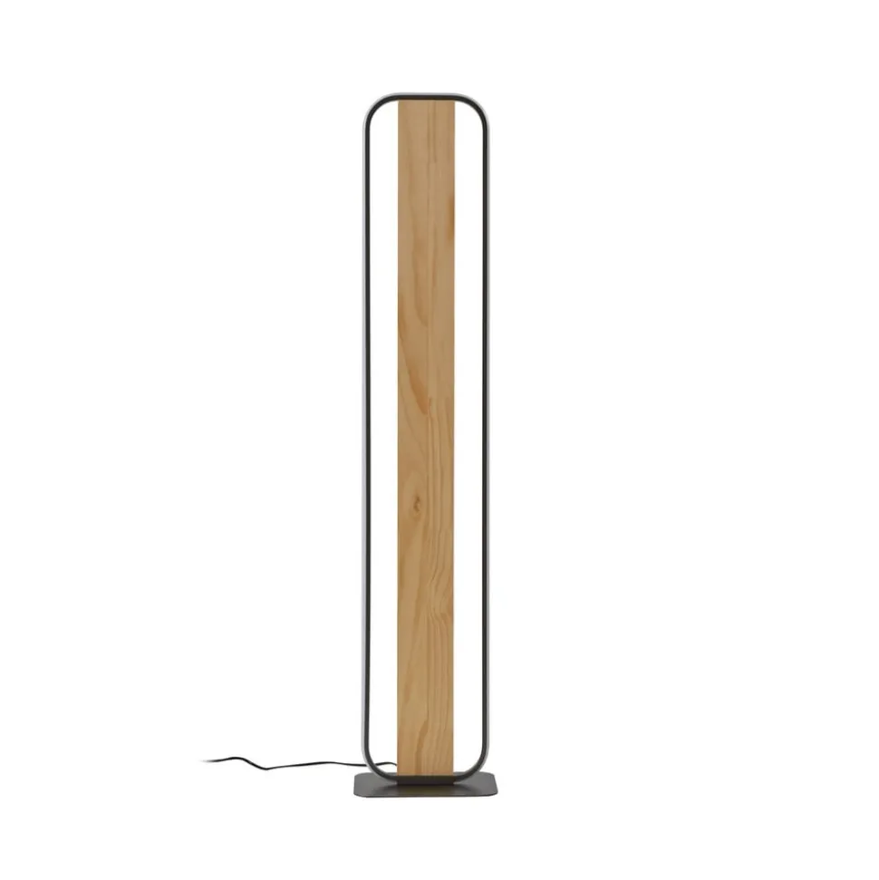 Lindby LED-gulvlampe Romilda, grå, træ, højde 122 cm