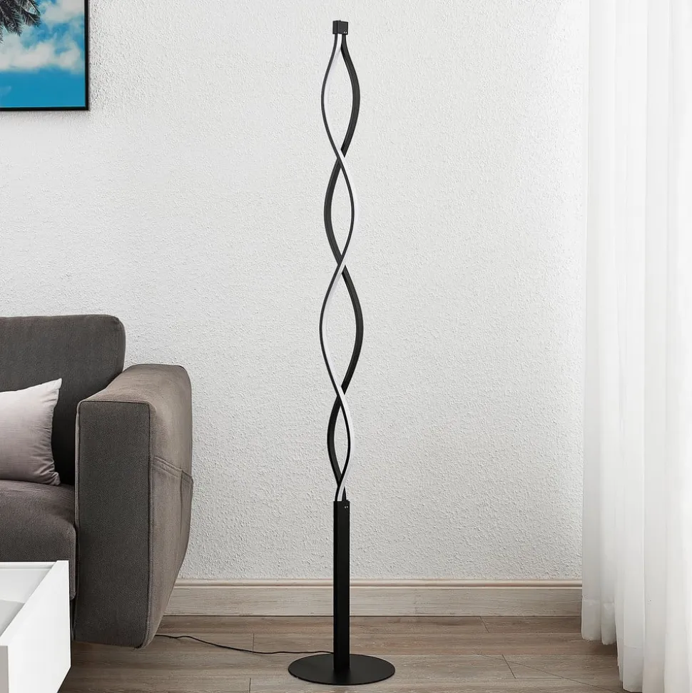 Lindby LED-gulvlampe Welina, sort, 150 cm, dæmpbar