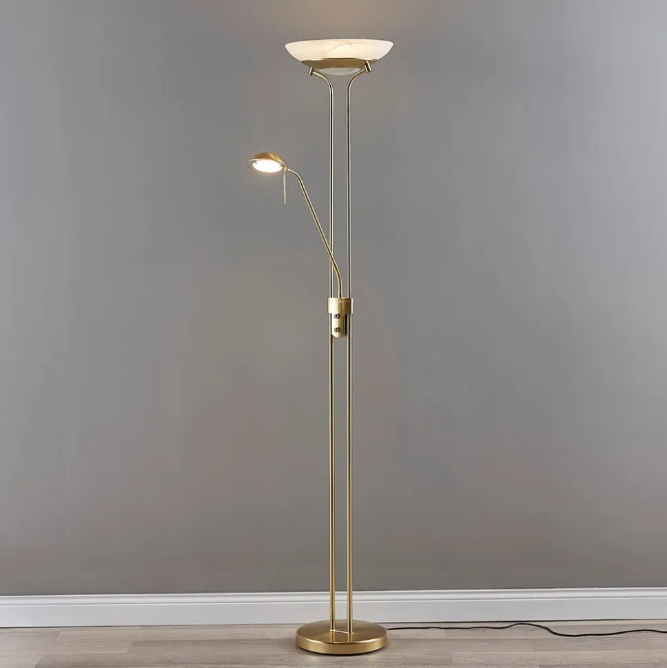 Lindby LED-gulvlampe Yveta, messing, metal, dæmpbar, 183 cm