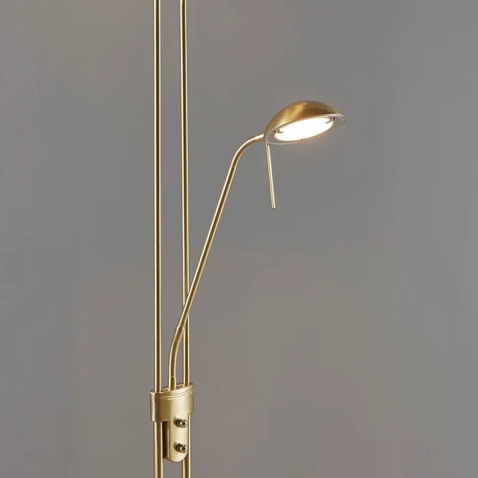 Lindby LED-gulvlampe Yveta, messing, metal, dæmpbar, 183 cm