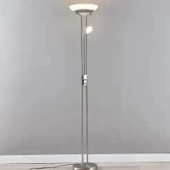 Lindby LED-gulvlampe Yveta, nikkelfarvet, metal, dæmpbar
