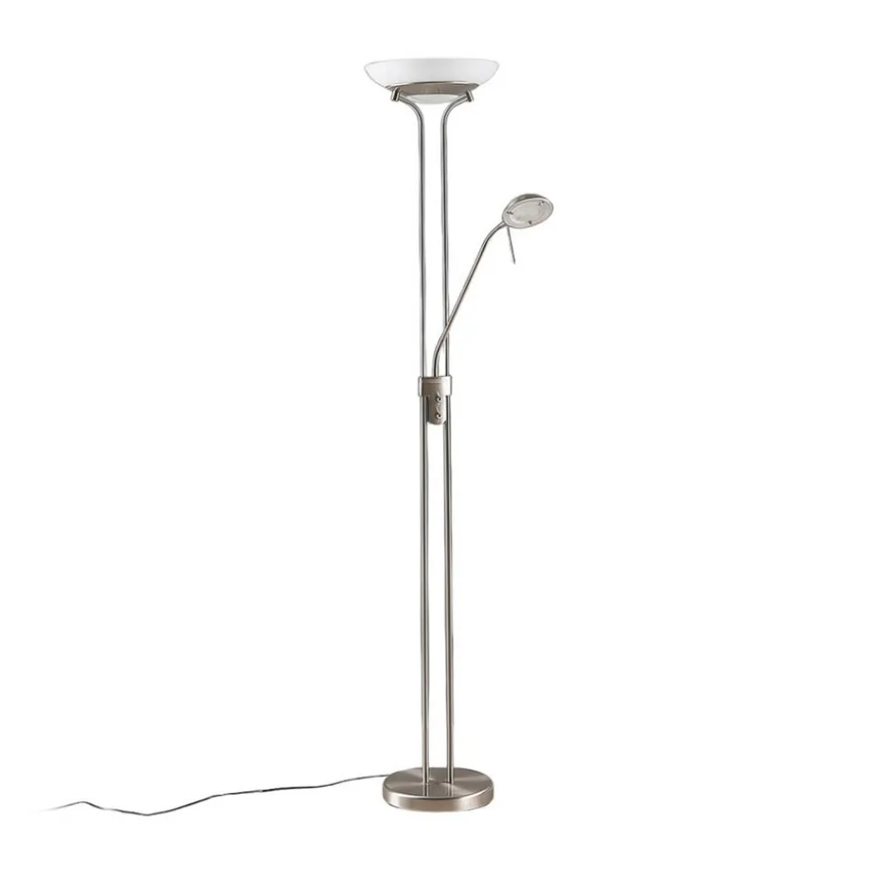 Lindby LED-gulvlampe Yveta, nikkelfarvet, metal, dæmpbar