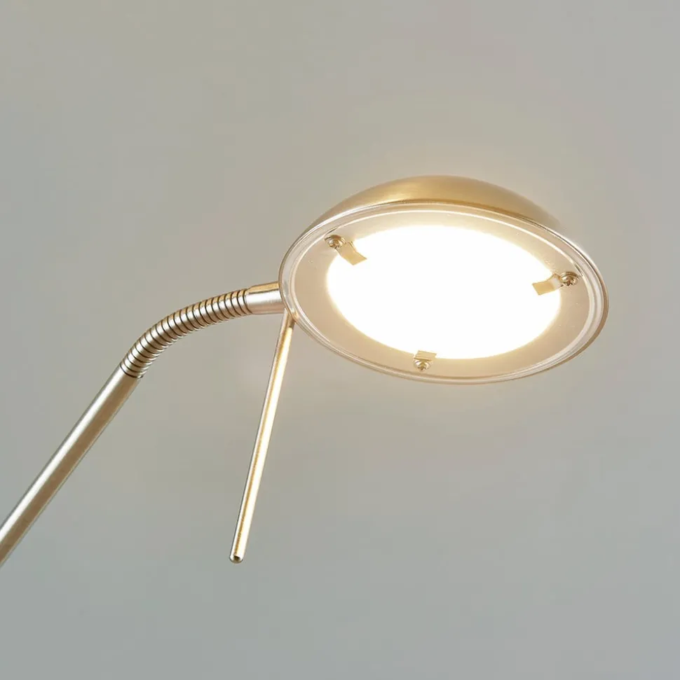 Lindby LED-gulvlampe Yveta, nikkelfarvet, metal, dæmpbar