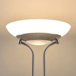 Lindby LED-gulvlampe Yveta, nikkelfarvet, metal, dæmpbar