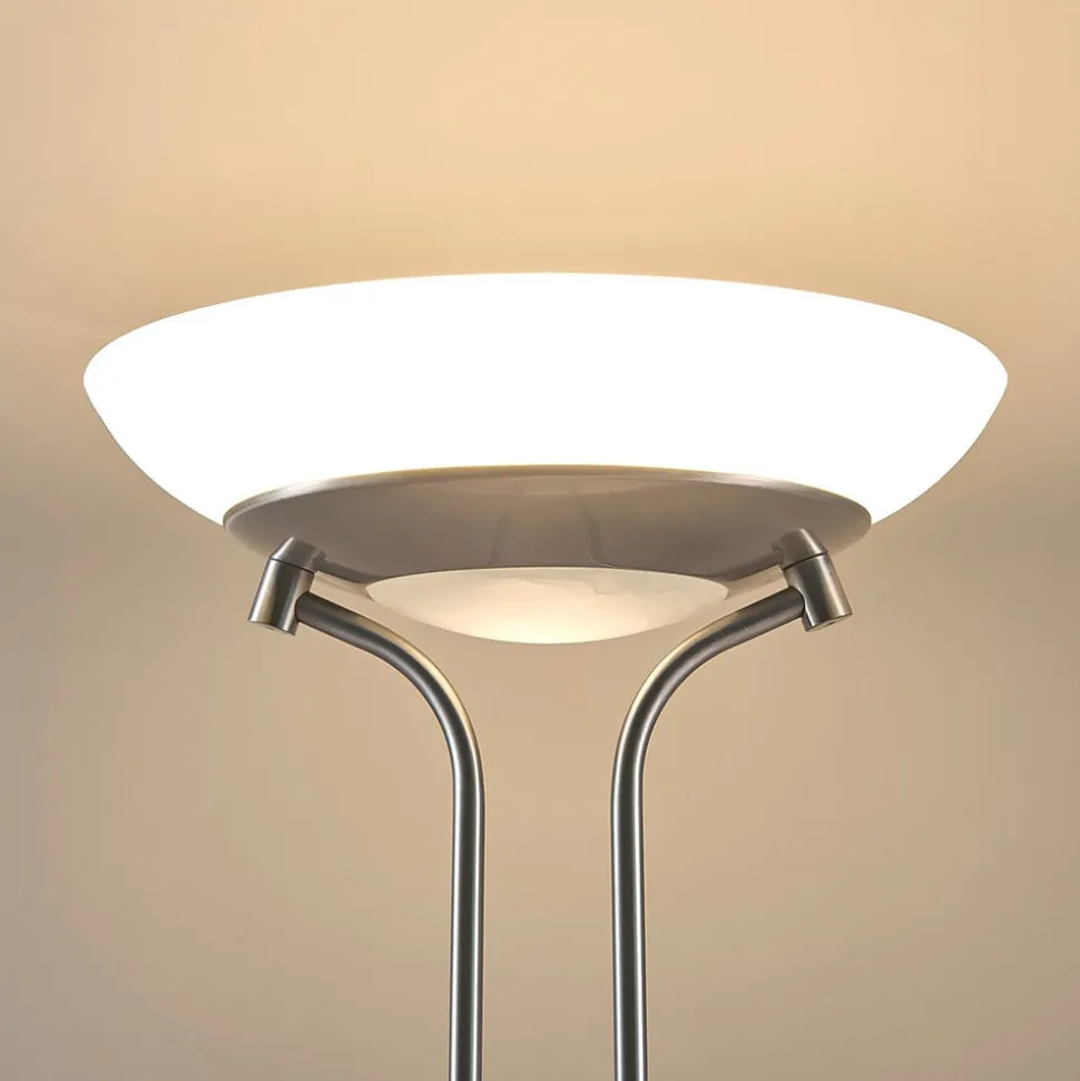 Lindby LED-gulvlampe Yveta, nikkelfarvet, metal, dæmpbar