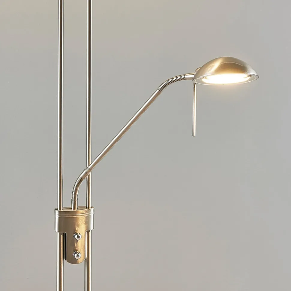 Lindby LED-gulvlampe Yveta, nikkelfarvet, metal, dæmpbar
