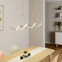 Lindby LED-hængelampe Auron, nikkelfarvet, metal, dæmpbar