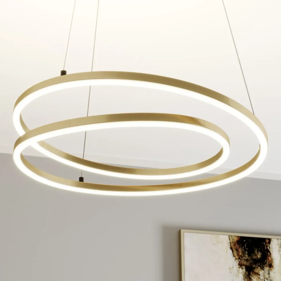 Lindby LED-hængelampe Davian, messingfarvet, 49 cm, dæmpbar
