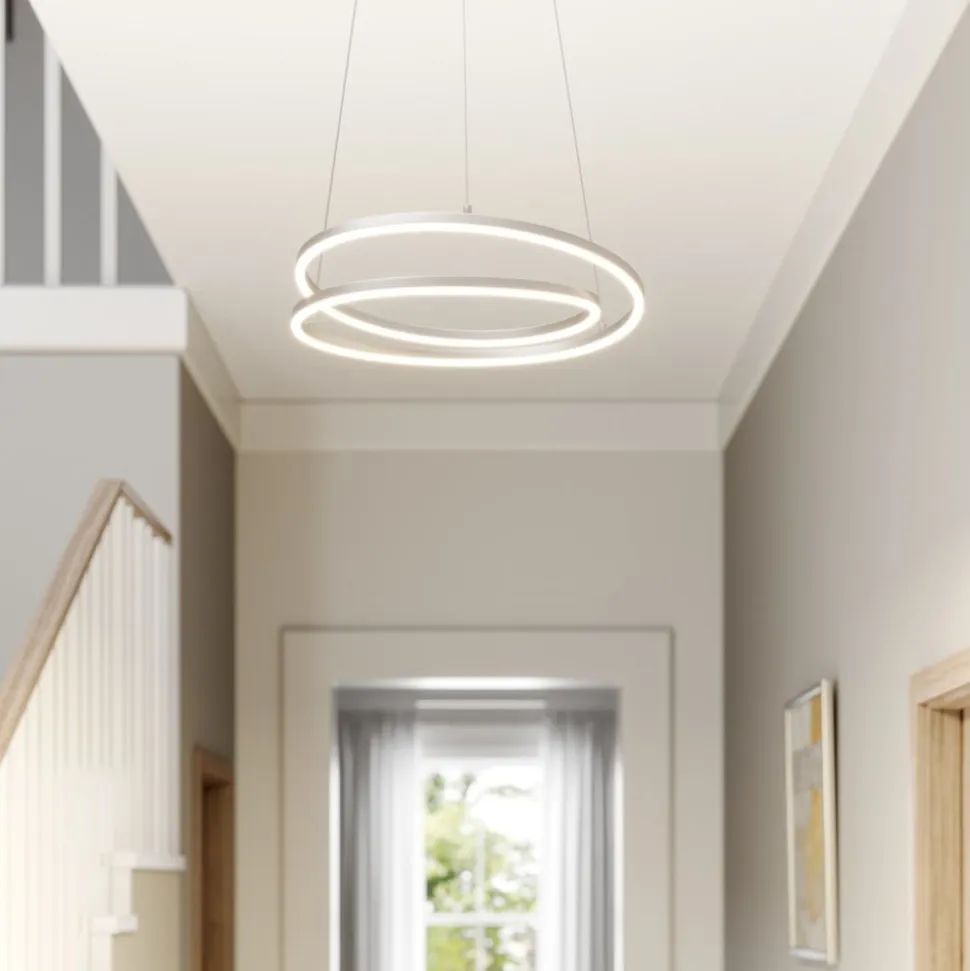 Lindby LED-hængelampe Davian, nikkelfarvet, Ø 49 cm, dæmpbar