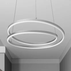 Lindby LED-hængelampe Davian, nikkelfarvet, Ø 49 cm, dæmpbar