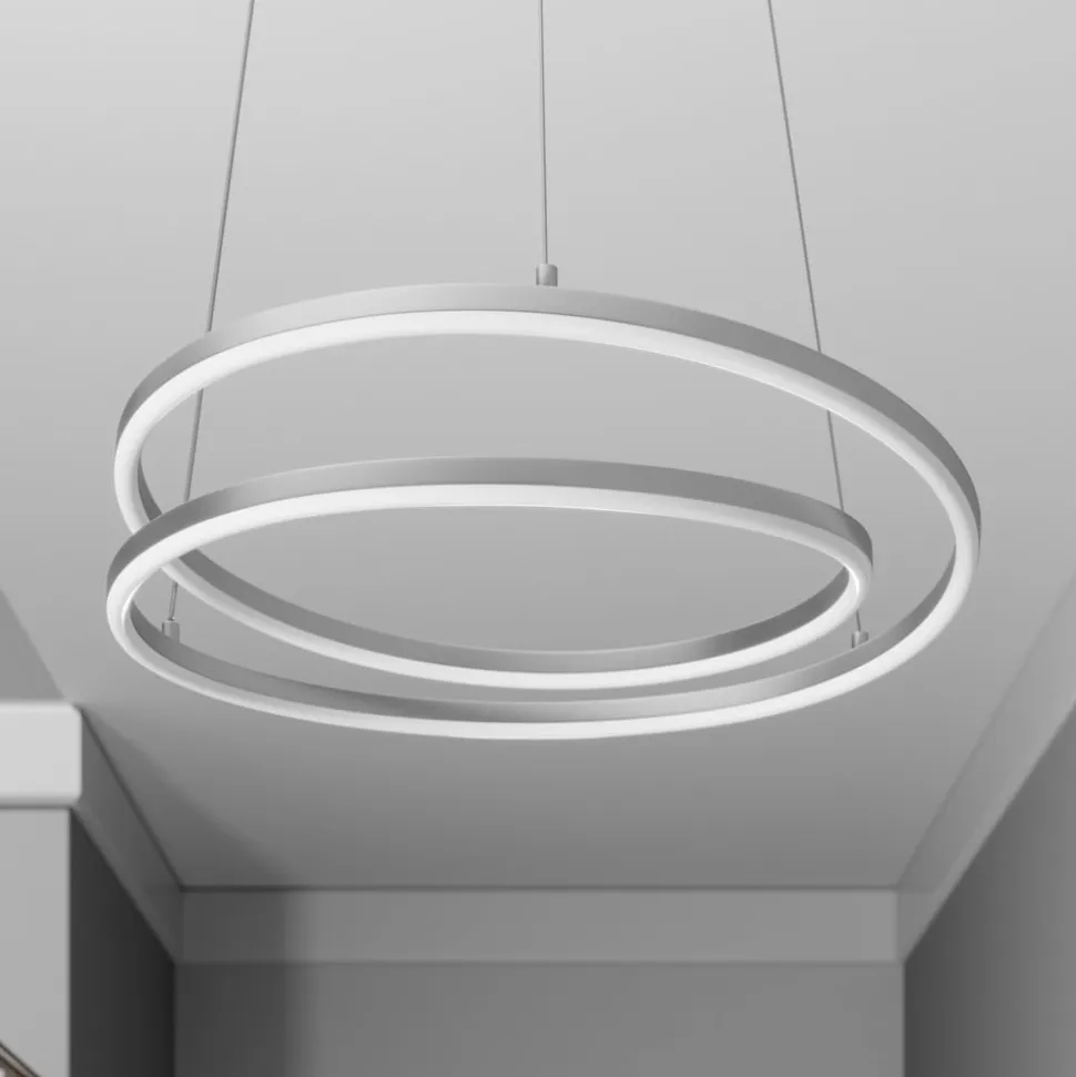 Lindby LED-hængelampe Davian, nikkelfarvet, Ø 49 cm, dæmpbar