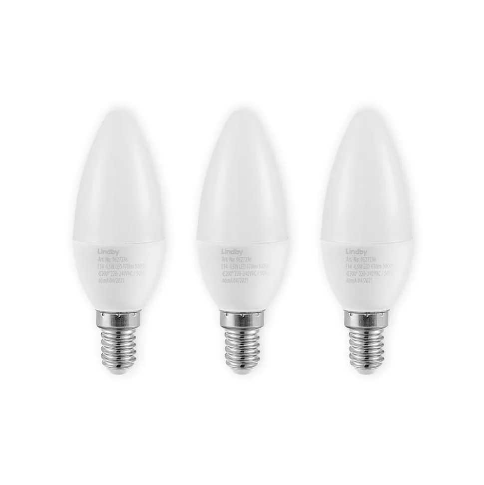 Lindby LED-kertepære, E14, C35, 4,5W, opal, 3000K, sæt med 3 stk