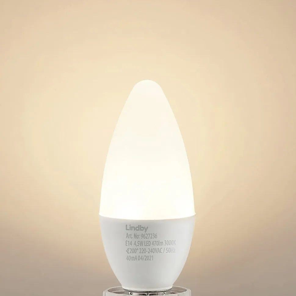 Lindby LED-kertepære, E14, C35, 4,5W, opal, 3000K, sæt med 3 stk