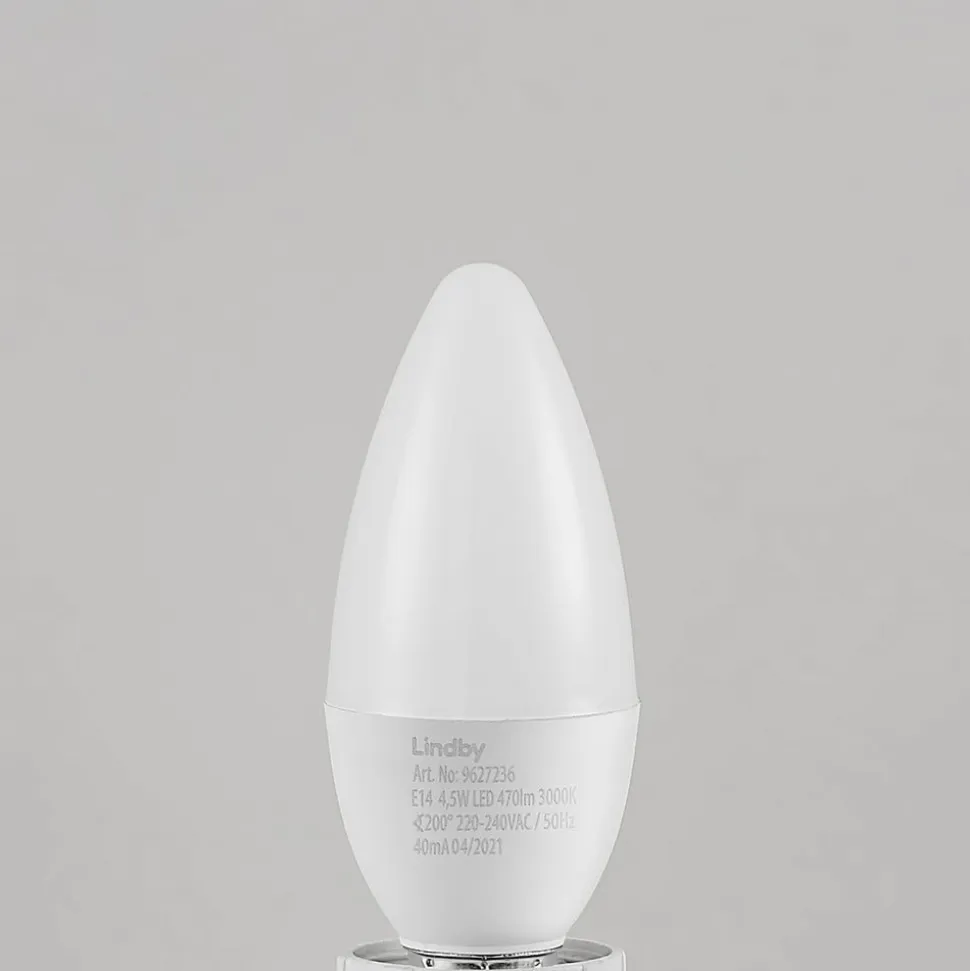 Lindby LED-kertepære, E14, C35, 4,5W, opal, 3000K, sæt med 3 stk