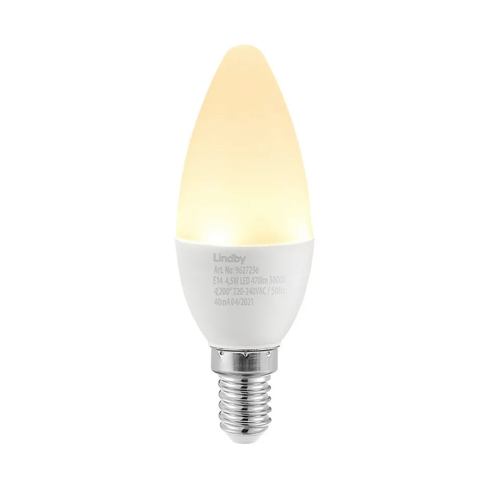 Lindby LED-kertepære, E14, C35, 4,5W, opal, 3000K, sæt med 2 stk