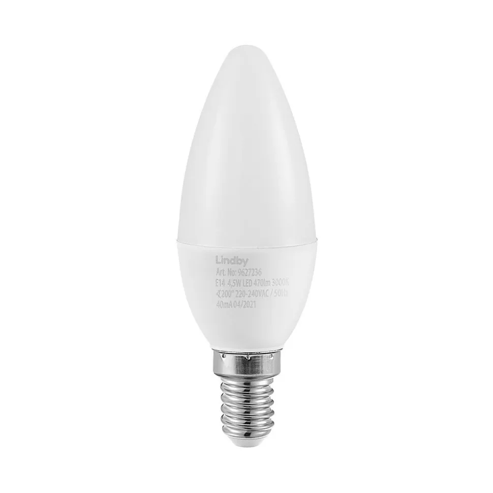 Lindby LED-kertepære, E14, C35, 4,5W, opal, 3000K, sæt med 2 stk