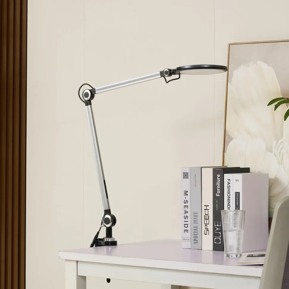 Lindby LED-klemlampe Nyxaris, grå, metal, CCT, 52 cm
