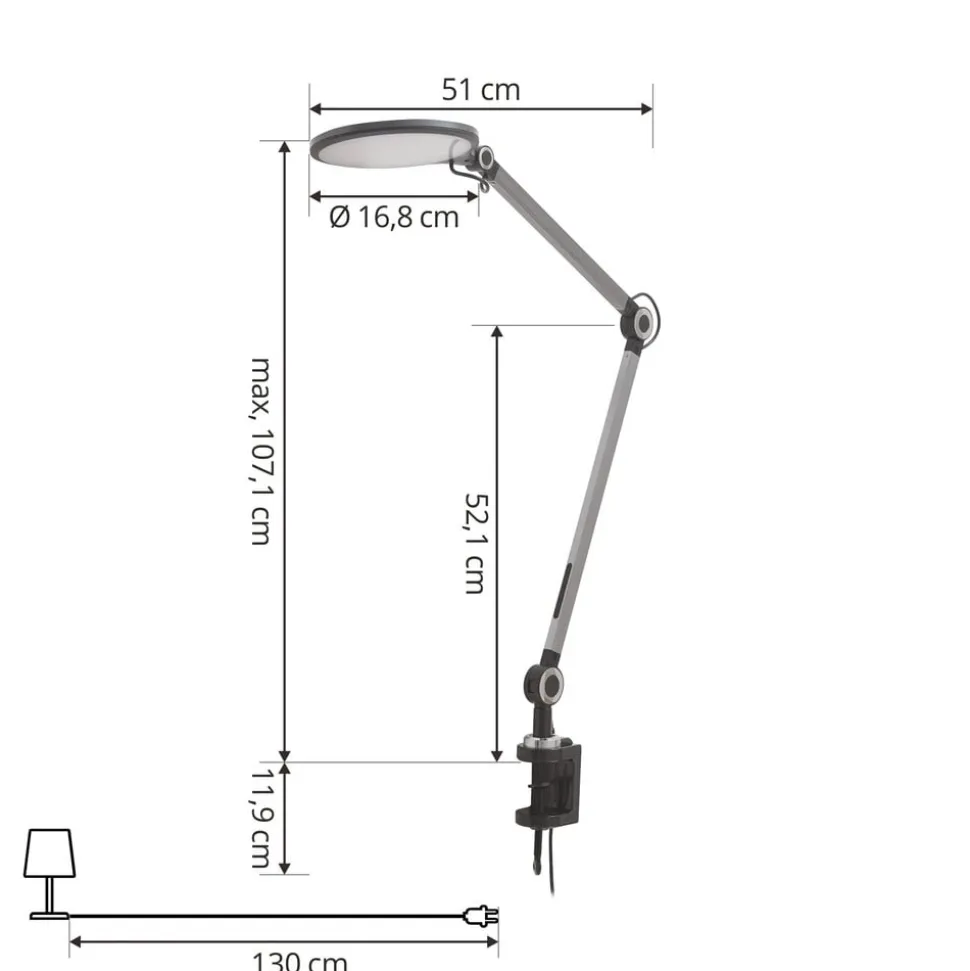 Lindby LED-klemlampe Nyxaris, grå, metal, CCT, 52 cm