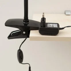Lindby LED-klemmelampe Baris, højde 44 cm, sort, 3000K