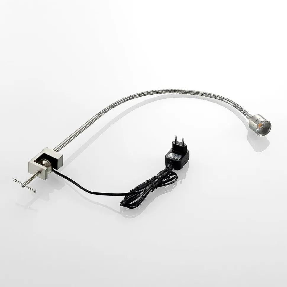 Lindby LED-klemmelampe Hanilo, højde 80 cm, nikkel, metal