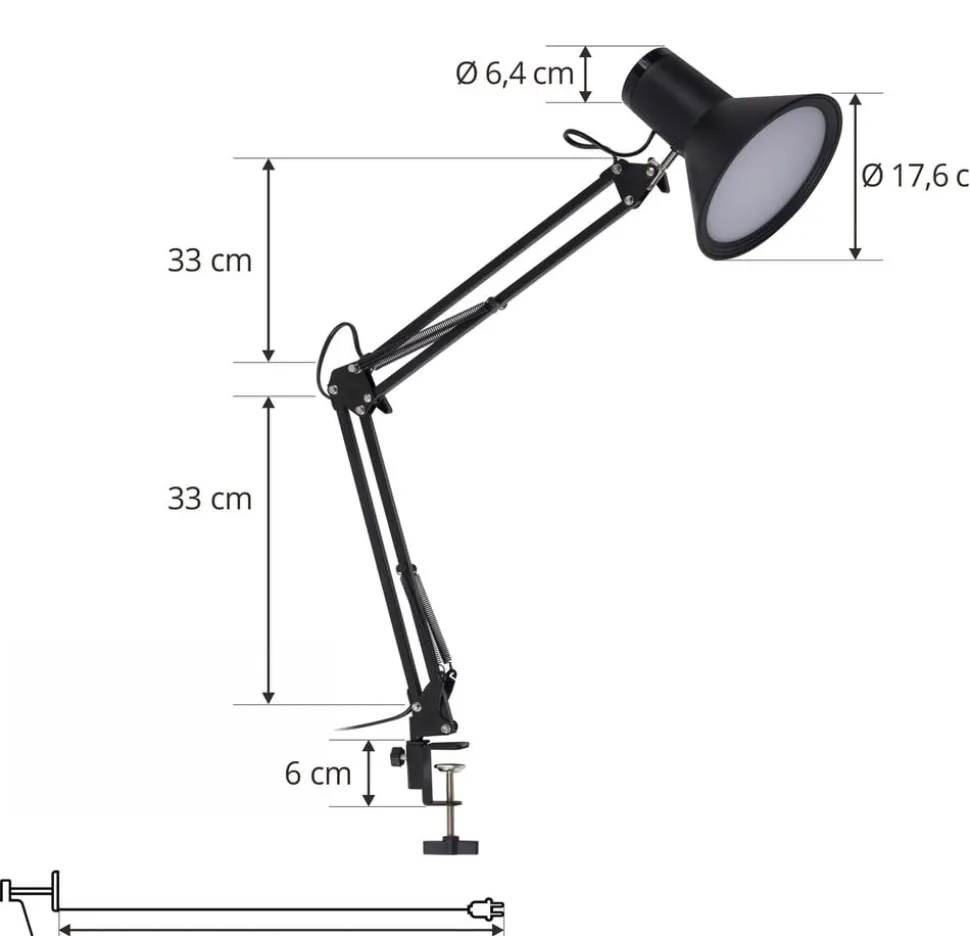Lindby LED-klemmelampe Undra, sort, metal, justerbar