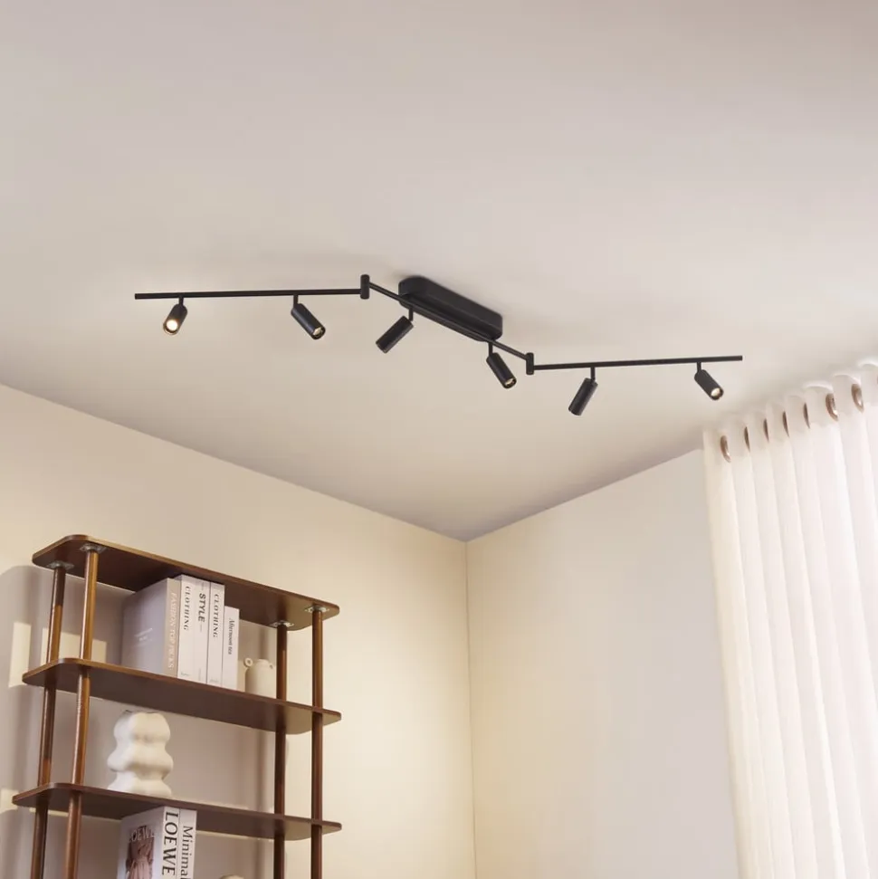 Lindby LED-loftlampe Eldrin, 6 lyskilder, spots, sort