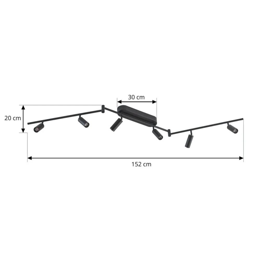 Lindby LED-loftlampe Eldrin, 6 lyskilder, spots, sort