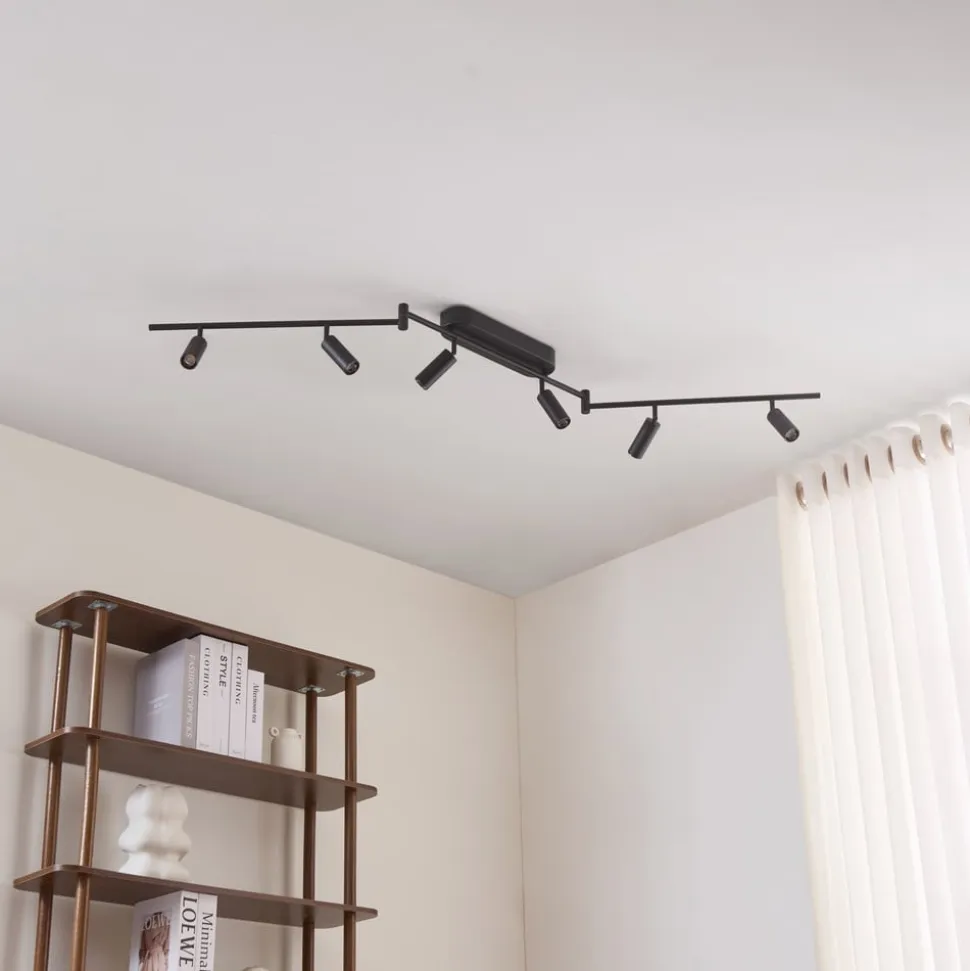 Lindby LED-loftlampe Eldrin, 6 lyskilder, spots, sort