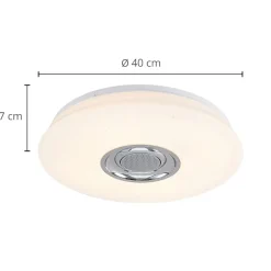 Lindby LED-loftlampe Elpida, højttaler, hvid, Ø 39cm