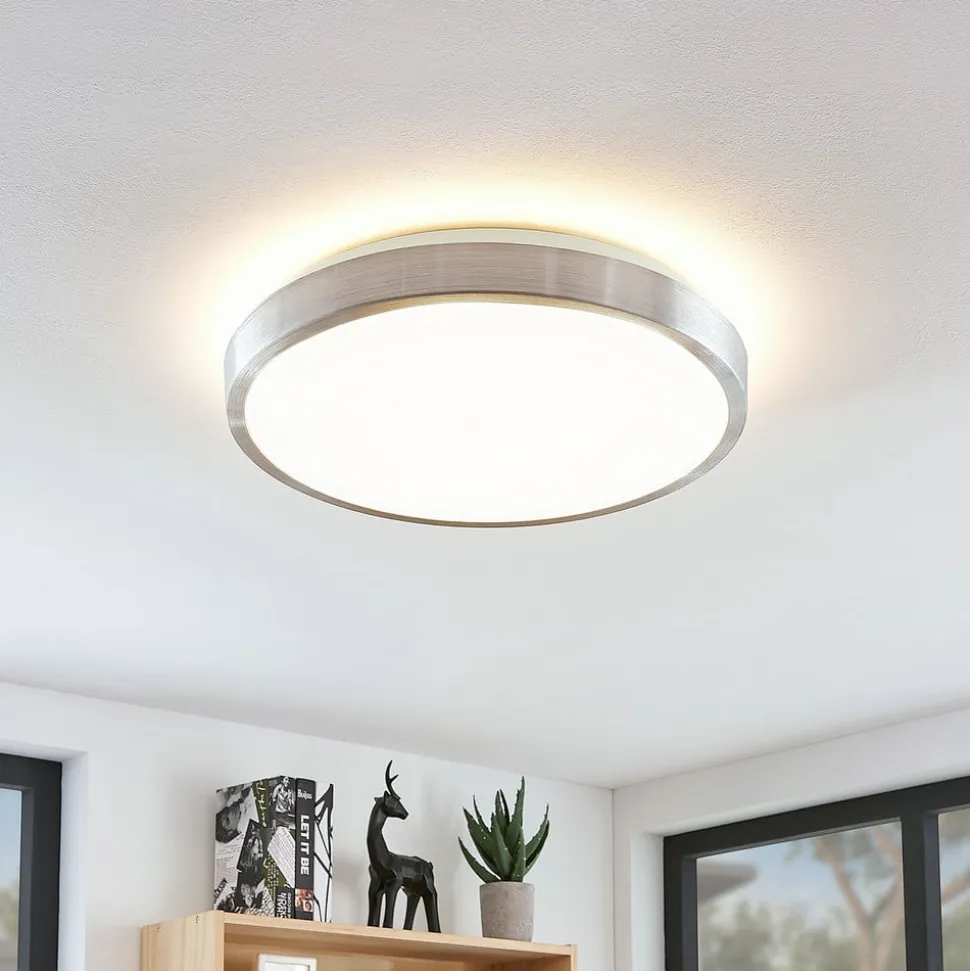 Lindby LED-loftlampe Emelie, Ø 42 cm, aluminiumsfarvet, metal