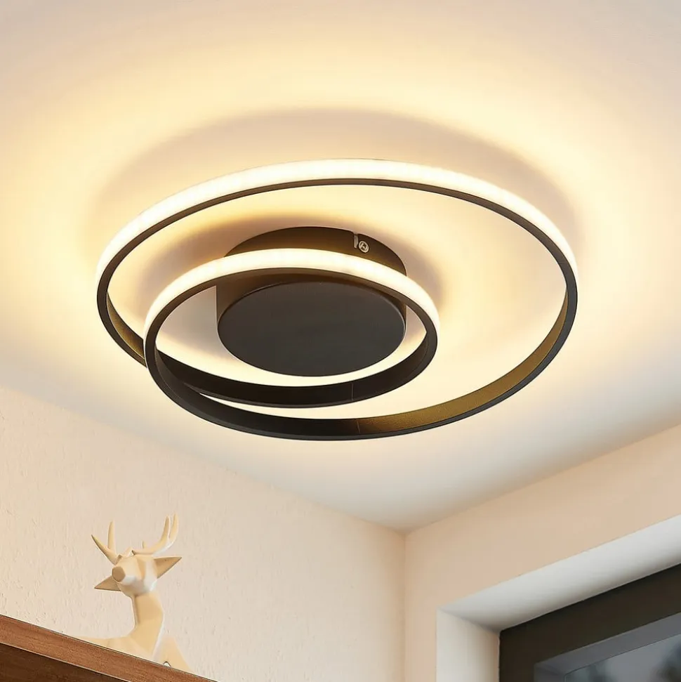 Lindby LED-loftlampe Emisua, sort, CCT, dæmpbar