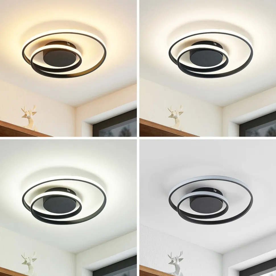 Lindby LED-loftlampe Emisua, sort, CCT, dæmpbar