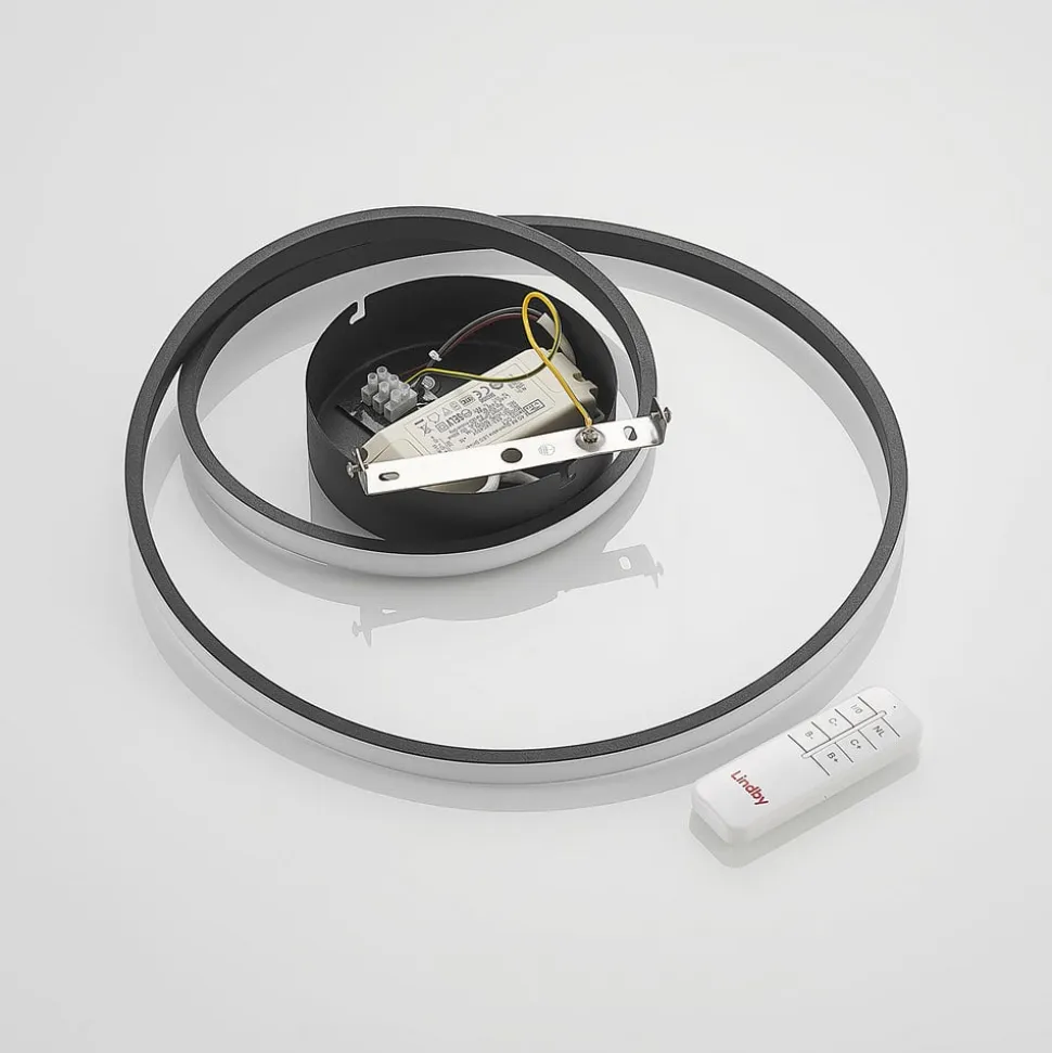 Lindby LED-loftlampe Emisua, sort, CCT, dæmpbar